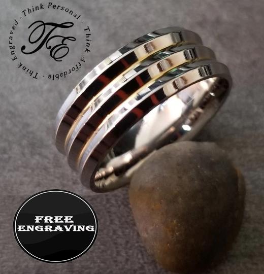 ThinkEngraved Promise Ring Custom Engraved Men's Silver and Gold Promise Ring - Personalized Men's Ring