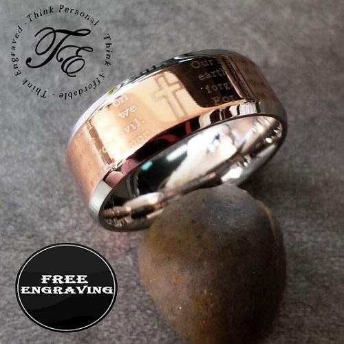 ThinkEngraved Promise Ring Engraved Men's Christian Cross Promise Ring - Lord's Prayer Ring Personalized