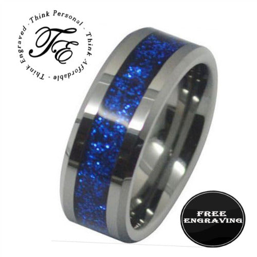 ThinkEngraved Promise Ring Personalized Engraved Men's Blue Fire Opal Promise Ring