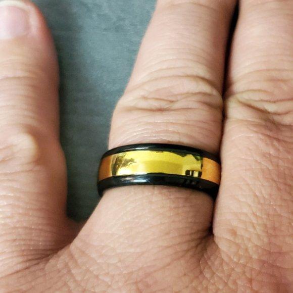 ThinkEngraved Promise Ring Personalized Men's Gold Tungsten Promise Ring - Engraved Tungsten Handwriting Ring