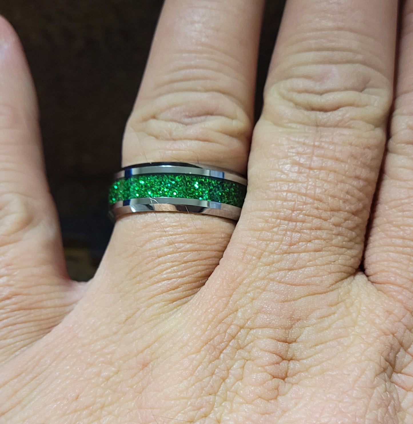 ThinkEngraved Promise Ring Personalized Men's Green Emerald Galaxy Tungsten Promise Ring or Wedding Ring