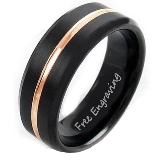 ThinkEngraved Promise Ring Personalized Men's Promise Ring Band With Thin Gold Line Groove