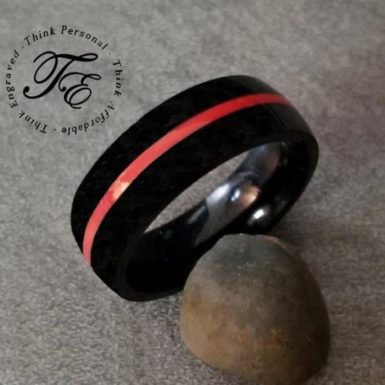 ThinkEngraved Promise Ring Personalized Men's Promise Ring - Black With Red Line Groove Stainless Steel