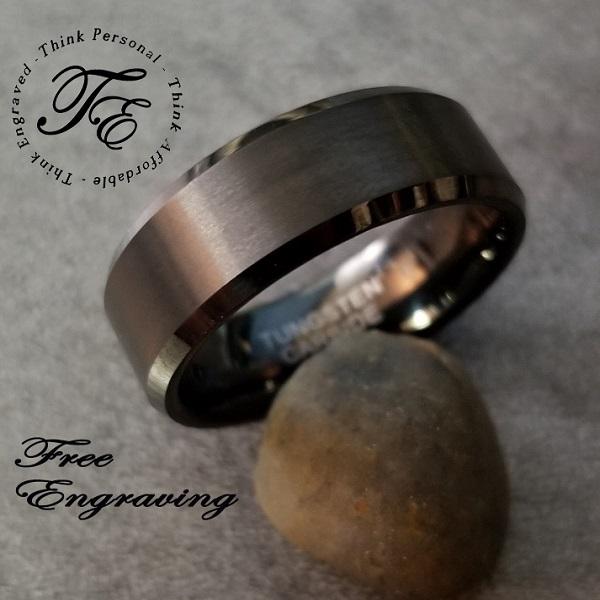 ThinkEngraved Promise Ring Personalized Men's Promise Ring - Matte Black Beveled Real Tungsten