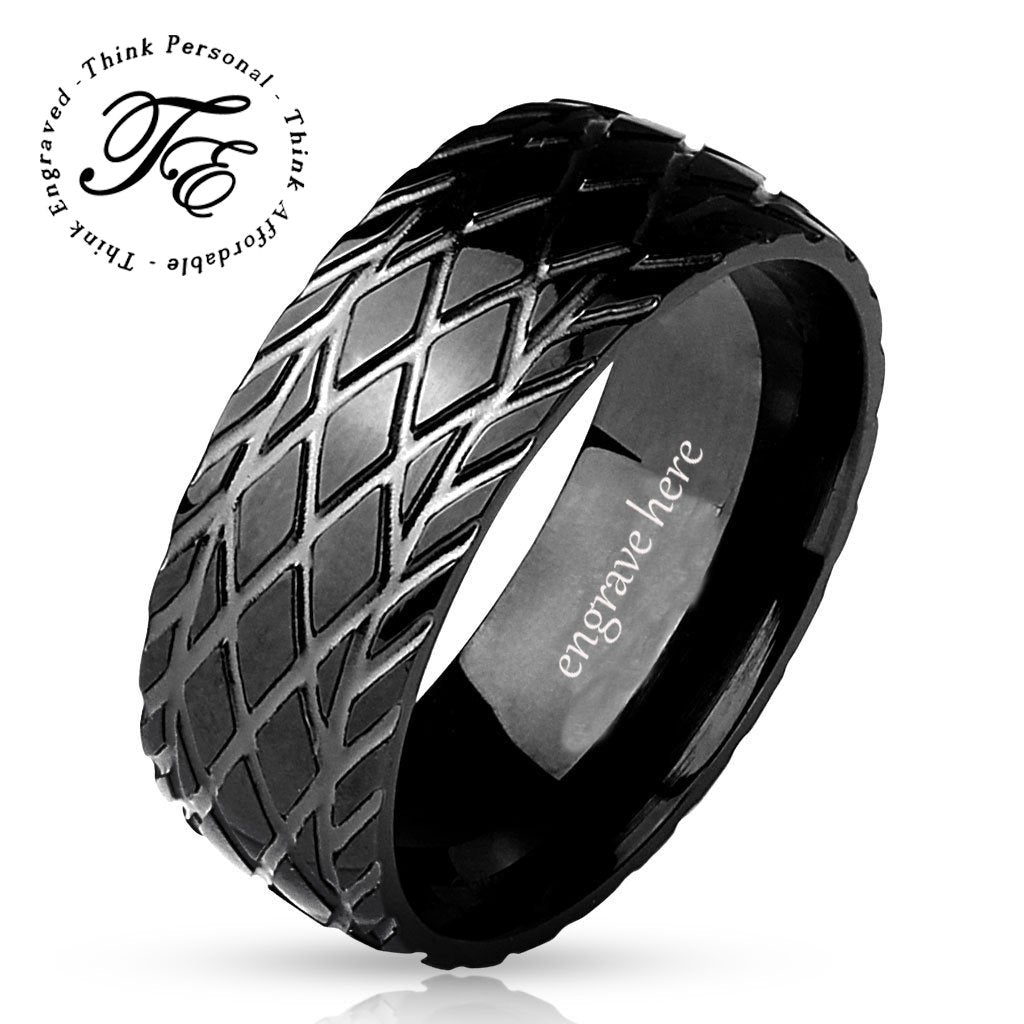 ThinkEngraved Promise Ring Personalized Men's Promise Ring - Racing Tire Tracks Stainless Steel
