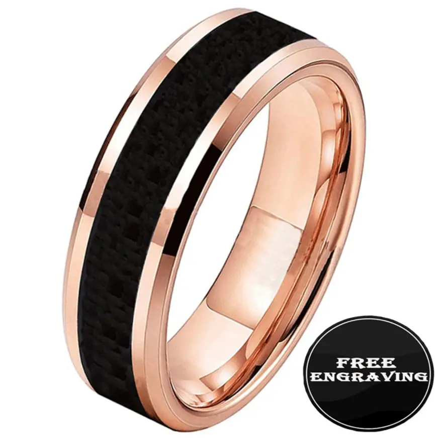 ThinkEngraved Promise Ring Personalized Men's Promise Ring - Rose Gold and Ceramic Inlay