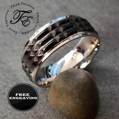 ThinkEngraved Promise Ring Personalized Men's Promise ring - Triple grooved Stainless Steel