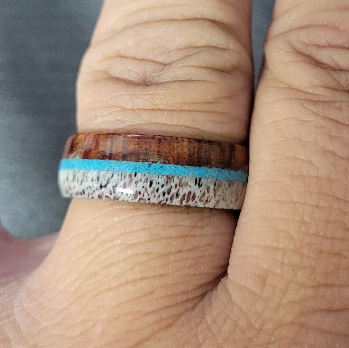 ThinkEngraved Promise Ring Personalized Men's Promise Ring - Turquoise, Antler and Wood Inlay Real Tungsten