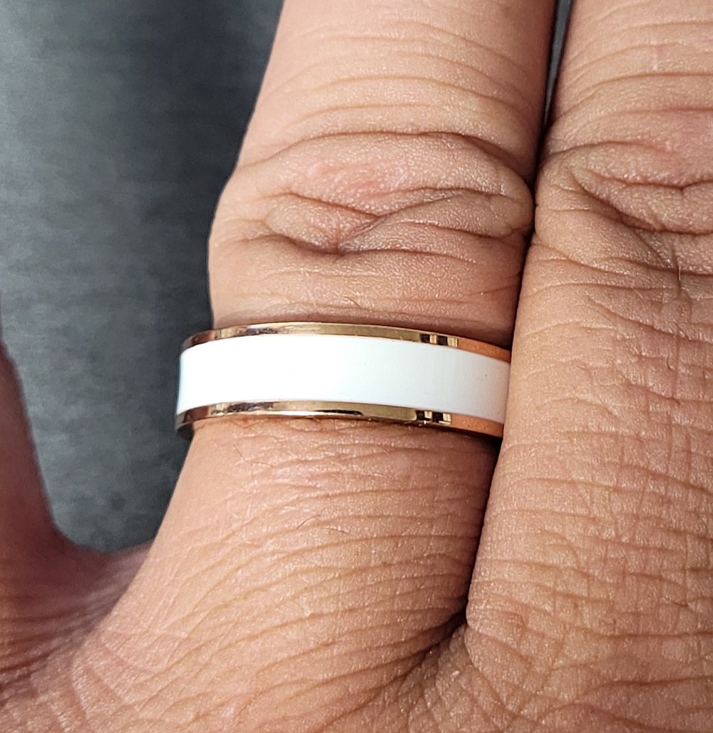 ThinkEngraved Promise Ring Personalized Men's Promise Ring - White Ceramic Rose Gold
