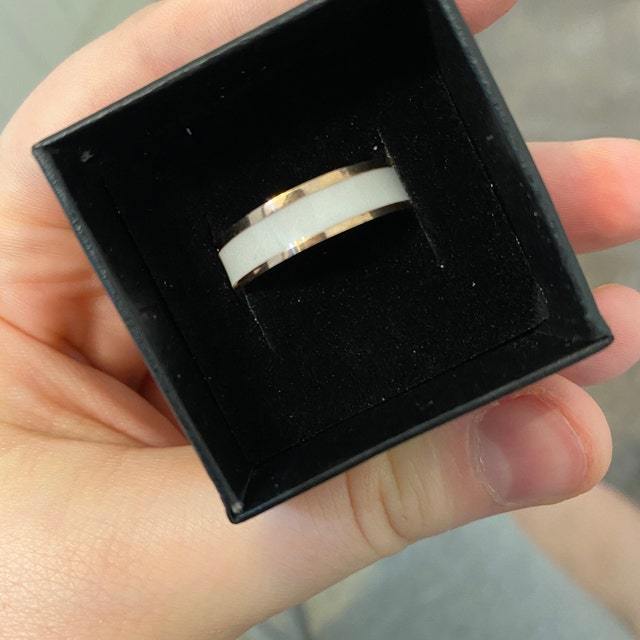 ThinkEngraved Promise Ring Personalized Men's Promise Ring - White Ceramic Rose Gold