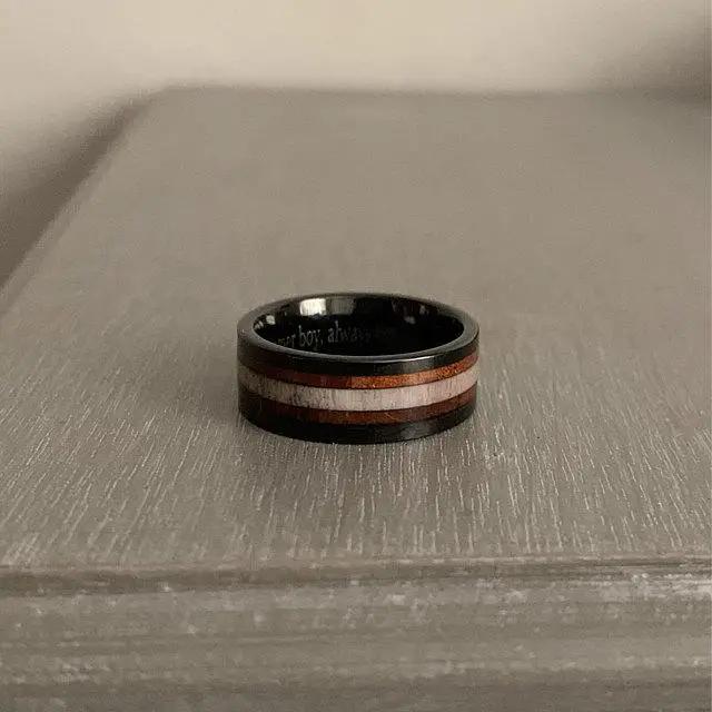 ThinkEngraved Promise Ring Personalized Men's Promise Ring - Wood and Antler Inlay Real Tungsten