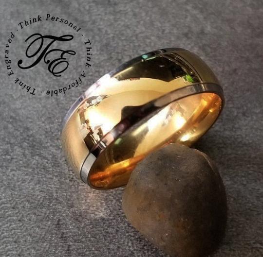 ThinkEngraved Promise Ring Personalized Men's Titanium Promise Ring - Beveled 14k Gold Over Titanium