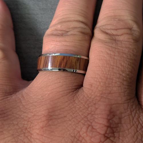 ThinkEngraved Promise Ring Personalized Men's Titanium Promise Ring - Silver Band With Wood Inlay