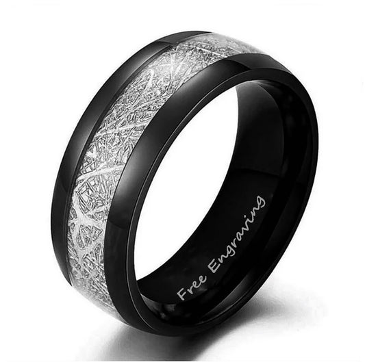 ThinkEngraved Promise Ring Personalized Men's Tungsten Promise Ring With IMI Meteorite Inlay - Engraved Ring