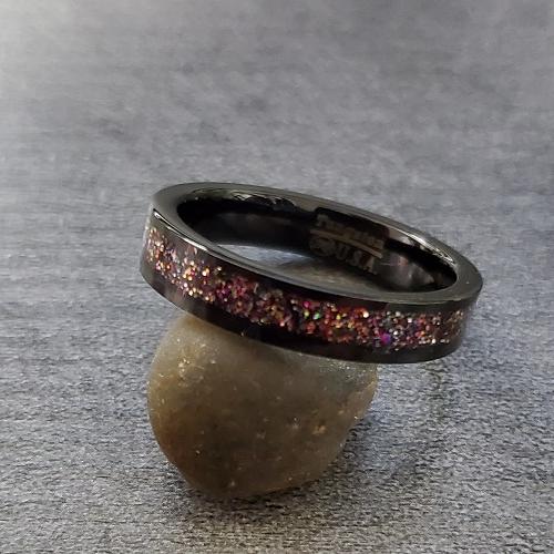 ThinkEngraved Promise Ring Personalized Tungsten Women's Promise Ring - Red and Purple Galaxy Opal