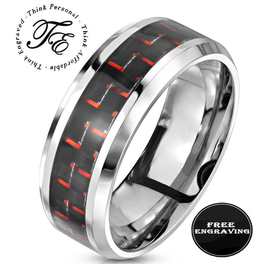 ThinkEngraved Promise Ring Personalized Women's Promise Ring - Carbon Fiber Inlay Stainless Steel