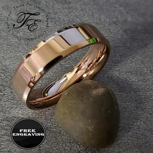 ThinkEngraved Rings 5 Personalized Men's Promise Ring Band - Beveled Brushed Rose Gold IP