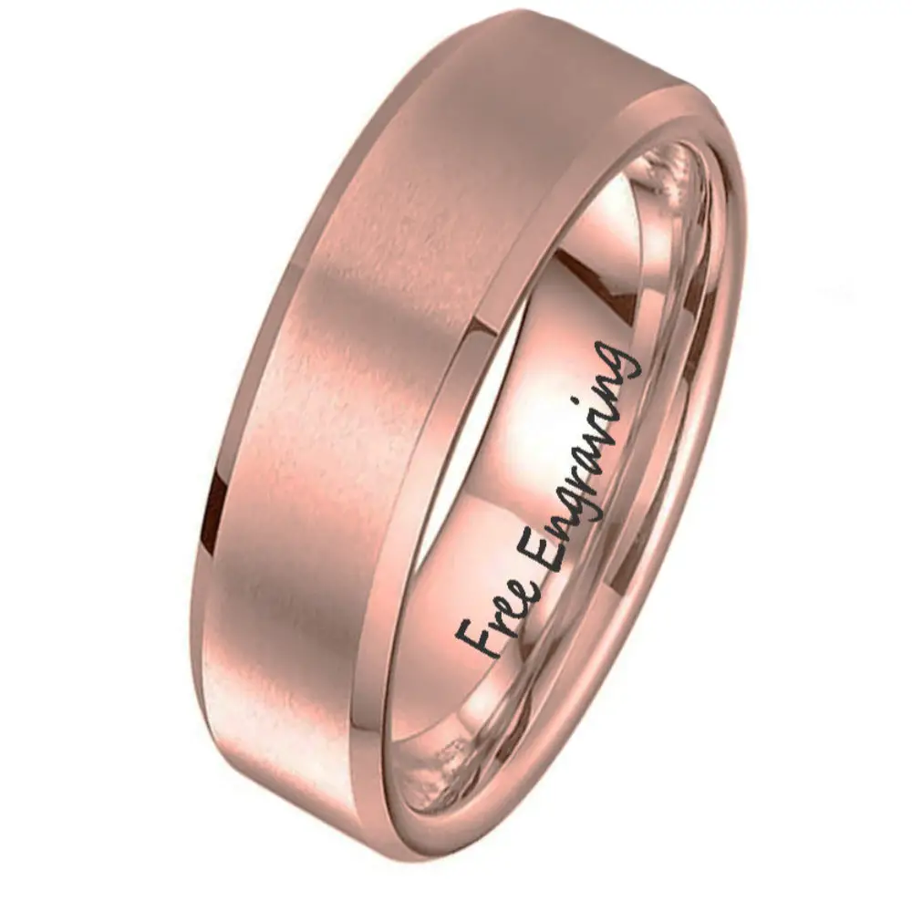 ThinkEngraved Rings 5 Personalized Men's Promise Ring Band - Beveled Brushed Rose Gold IP