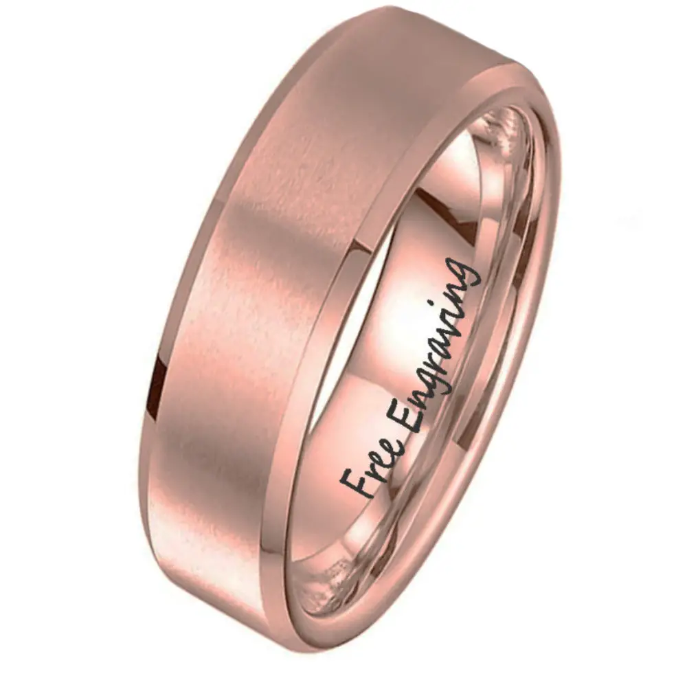 ThinkEngraved Rings 5 Personalized Men's Wedding Band - Beveled Brushed Rose Gold IP