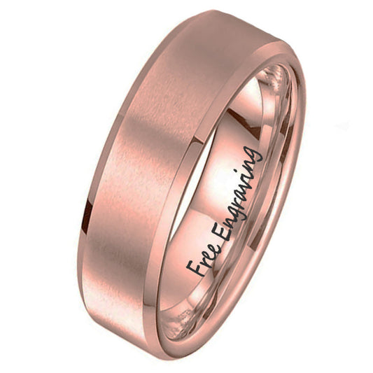 ThinkEngraved Rings 5 Personalized Women's Promise Ring Band - Beveled Brushed Rose Gold IP