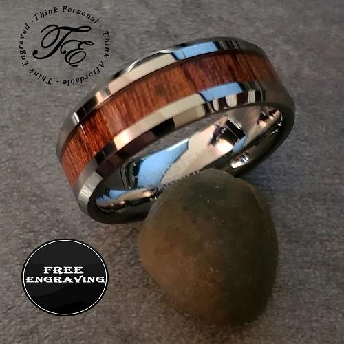 ThinkEngraved Rings 9 Personalized Men's Tungsten Promise Ring - Silver With Wood Inlay