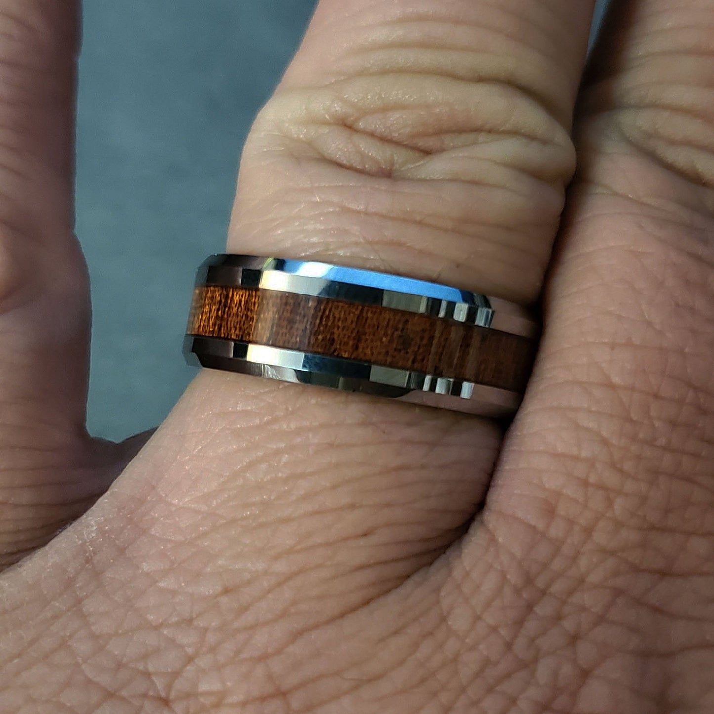 ThinkEngraved Rings Personalized Men's Tungsten Promise Ring - Silver With Wood Inlay