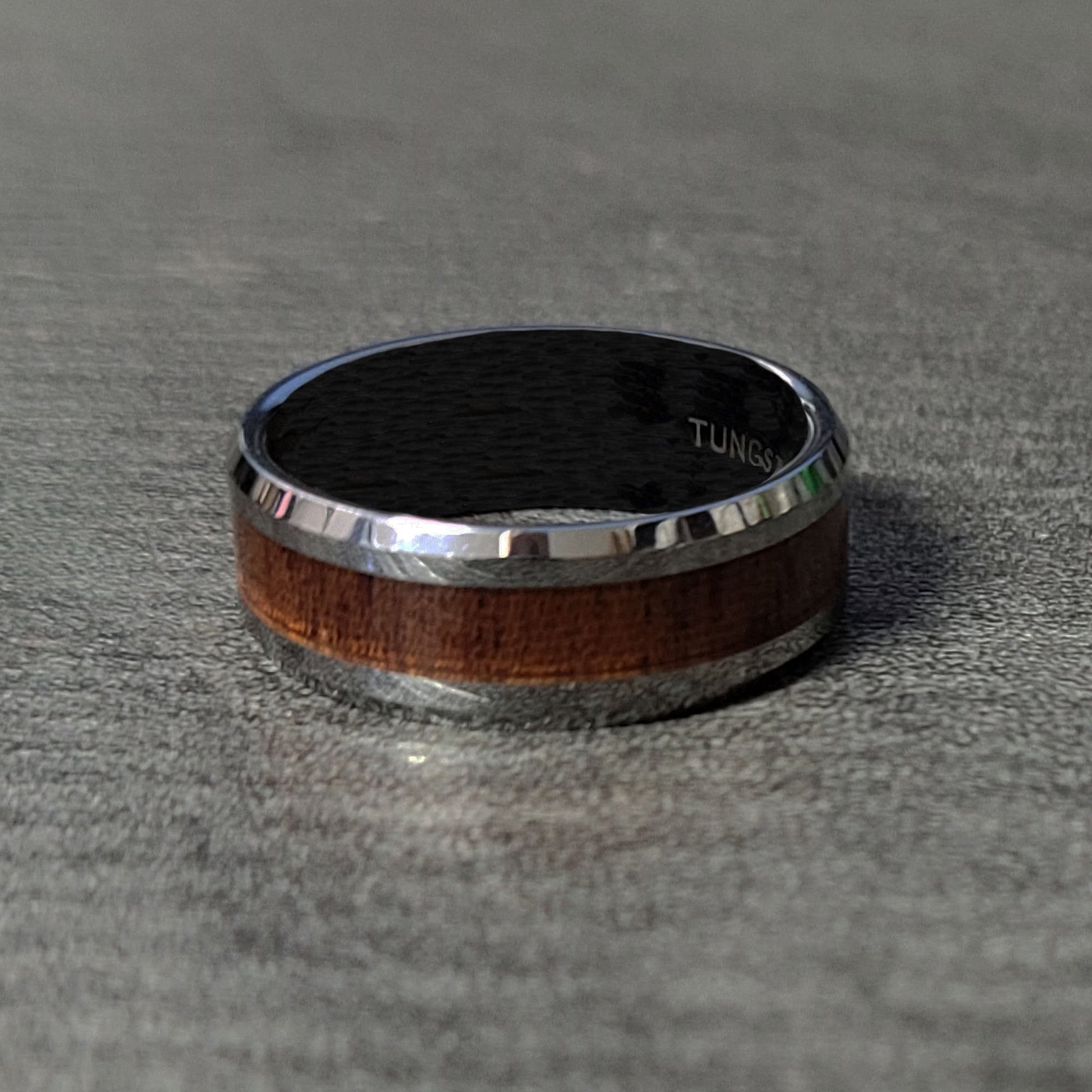 ThinkEngraved Rings Personalized Men's Tungsten Wedding Band - Silver With Wood Inlay