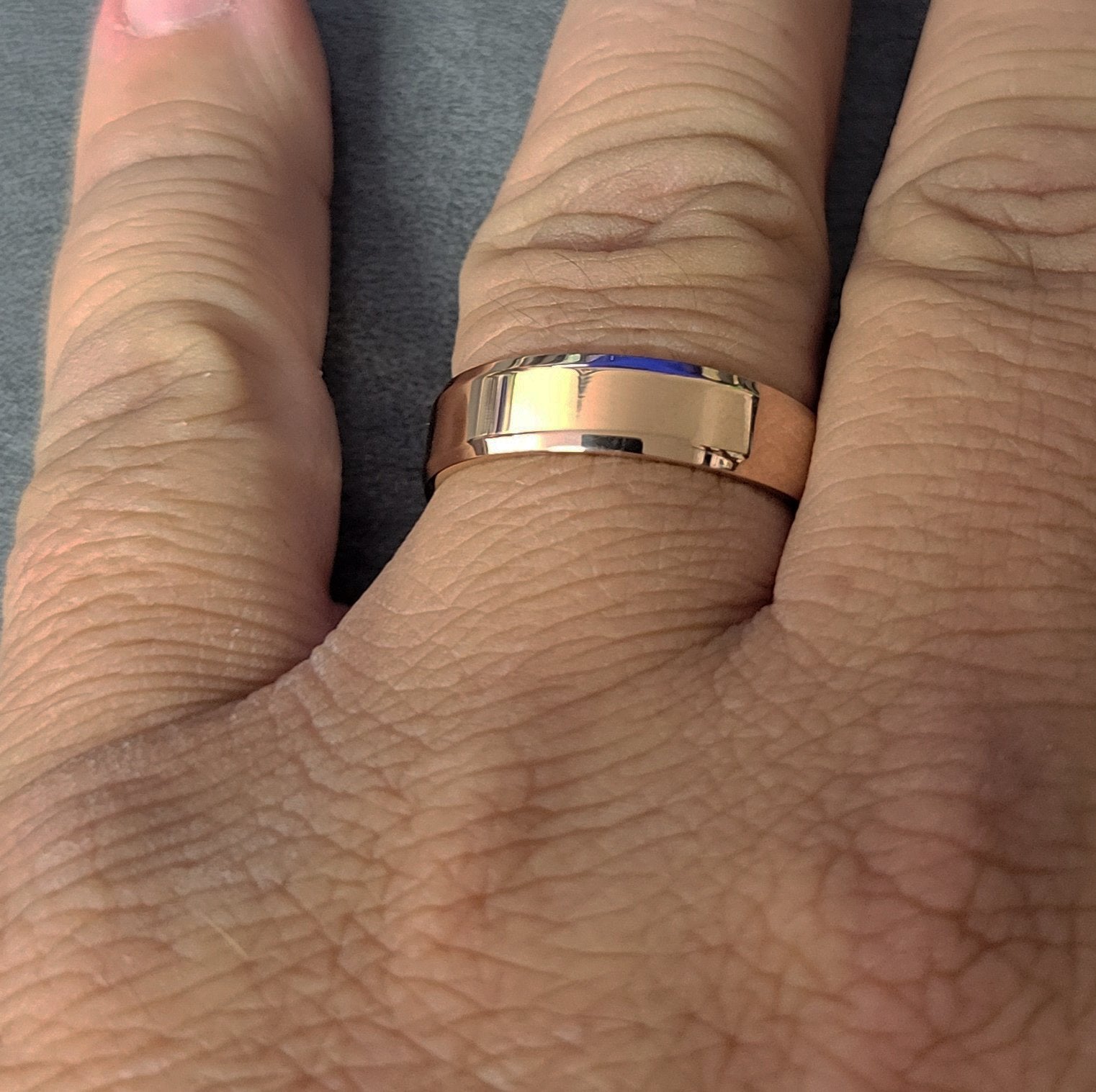 ThinkEngraved Rings Personalized Men's Wedding Band - Beveled Brushed Rose Gold IP