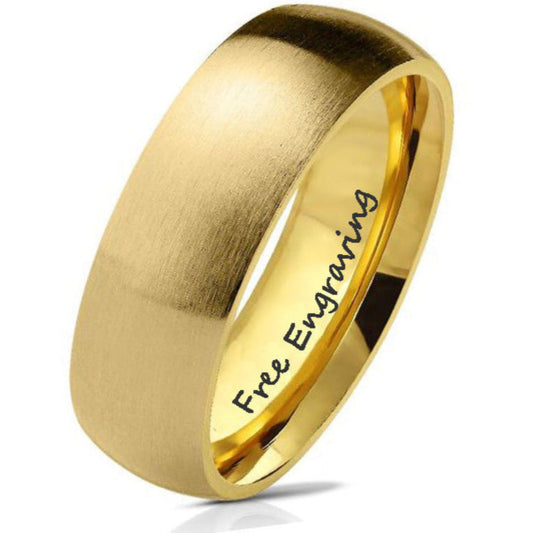 ThinkEngraved wedding Band 5 Custom Engraved Men's Matte Gold Wedding Ring - Personalized Wedding Ring For Him