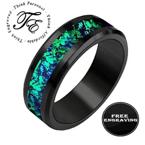 ThinkEngraved wedding Band 5 Men's Personalized Galaxy Opal Wedding Ring - Men's Opal Tungsten Wedding Ring