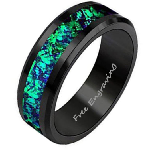 ThinkEngraved wedding Band 5 Men's Personalized Galaxy Opal Wedding Ring - Men's Opal Tungsten Wedding Ring