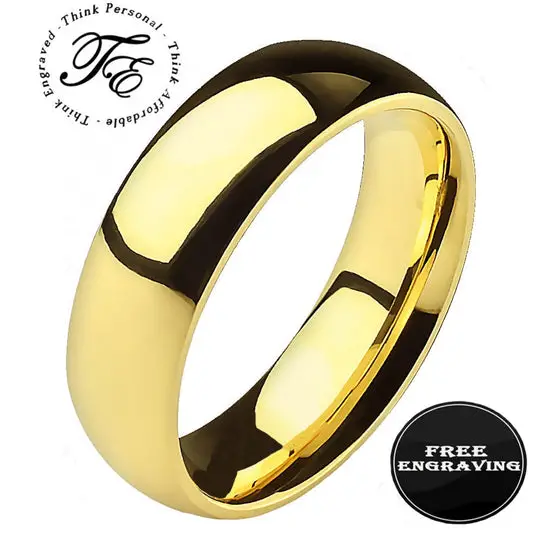 ThinkEngraved wedding Band 5 Personalized Engraved Men's Gold Titanium Wedding Ring - Wedding Ring For Him