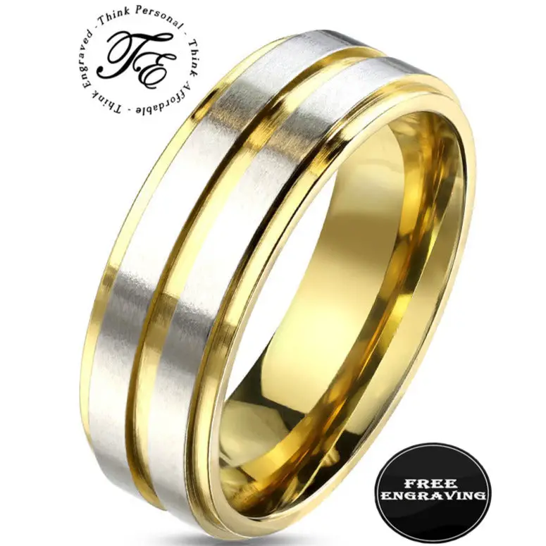 ThinkEngraved wedding Band 5 Personalized Engraved Men's silver and Gold Wedding Ring - Gold Wedding Ring For Guy's