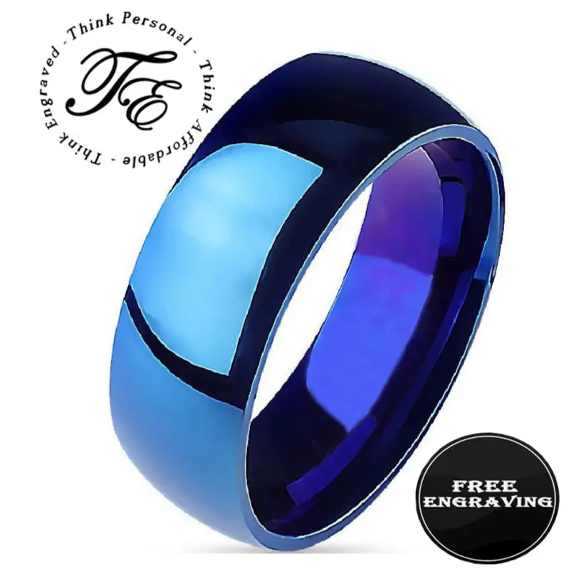 ThinkEngraved wedding Band 5 Personalized Men's Matte Blue Wedding Ring - Engraved Men's Wedding Ring
