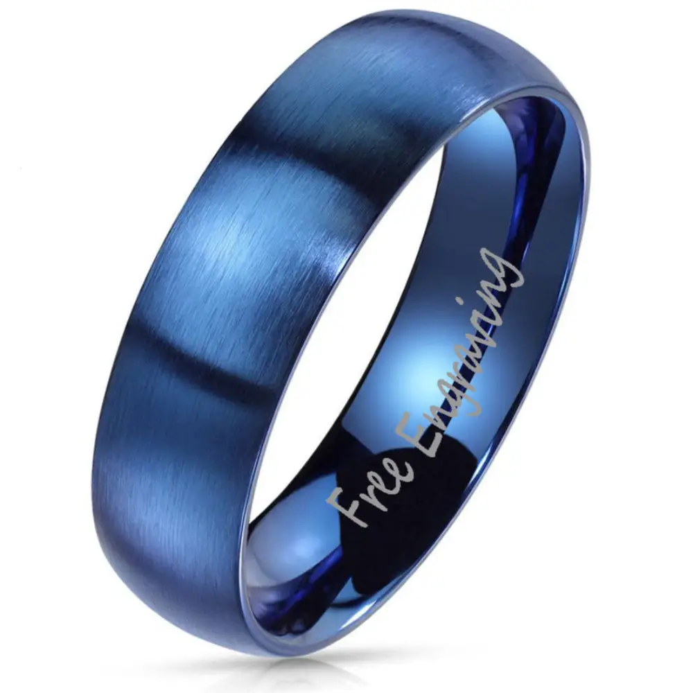 ThinkEngraved wedding Band 5 Personalized Men's Matte Blue Wedding Ring - Engraved Men's Wedding Ring