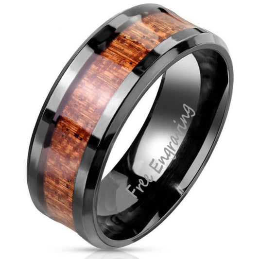 ThinkEngraved wedding Band 7 Custom Engraved Men's Black Wood Wedding Ring - Wood Wedding Ring For Guys