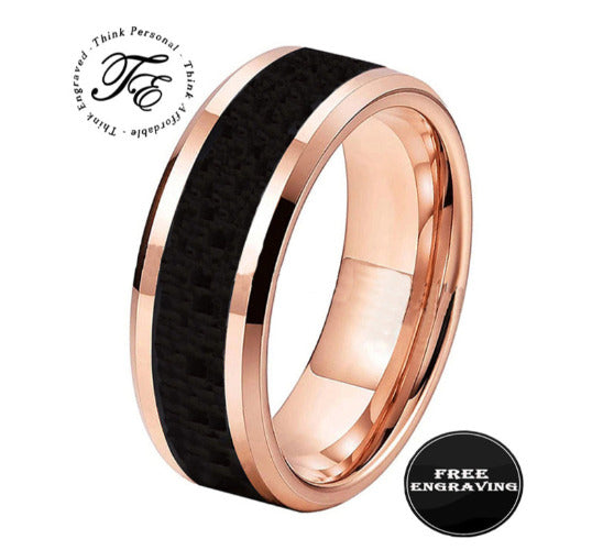 ThinkEngraved wedding Band 6 Personalized Engraved Men's Black Ceramic Wedding Ring Rose Gold Band