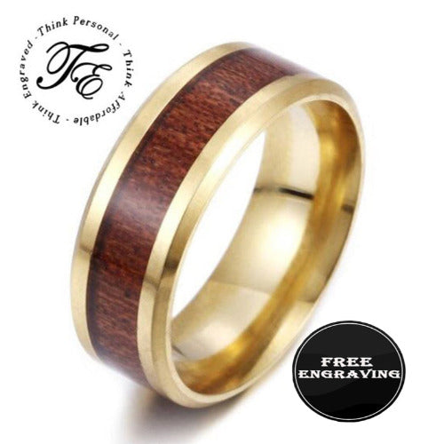 ThinkEngraved wedding Band 6 Personalized Men's Gold Wedding Ring Hardwood Wood Inlay