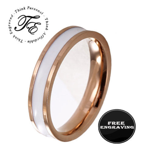 ThinkEngraved wedding Band 6 Personalized Men's Wedding Ring - White Ceramic Rose Gold