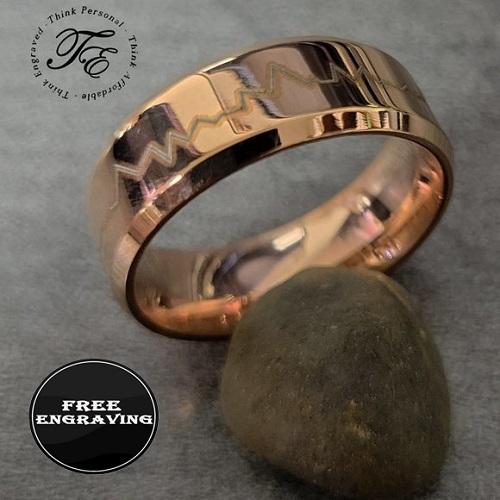 ThinkEngraved wedding Band 6mm size 5 Engraved Women's Heart Beat Wedding Band - Rose Gold Over Stainless Steel