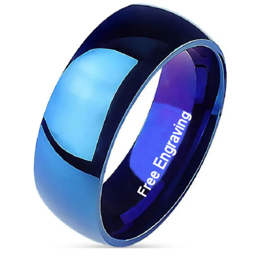 ThinkEngraved wedding Band 6mm size 5 Personalized Men's Blue Wedding Band - Engraved Blue Wedding Ring