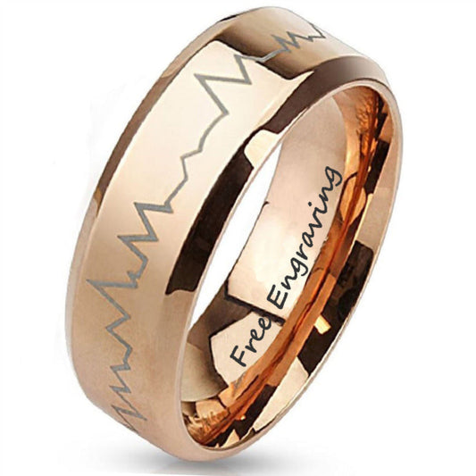 ThinkEngraved wedding Band 6mm size 5 Personalized Men's Rose Gold Heart Beat Wedding Ring - Handwriting Ring