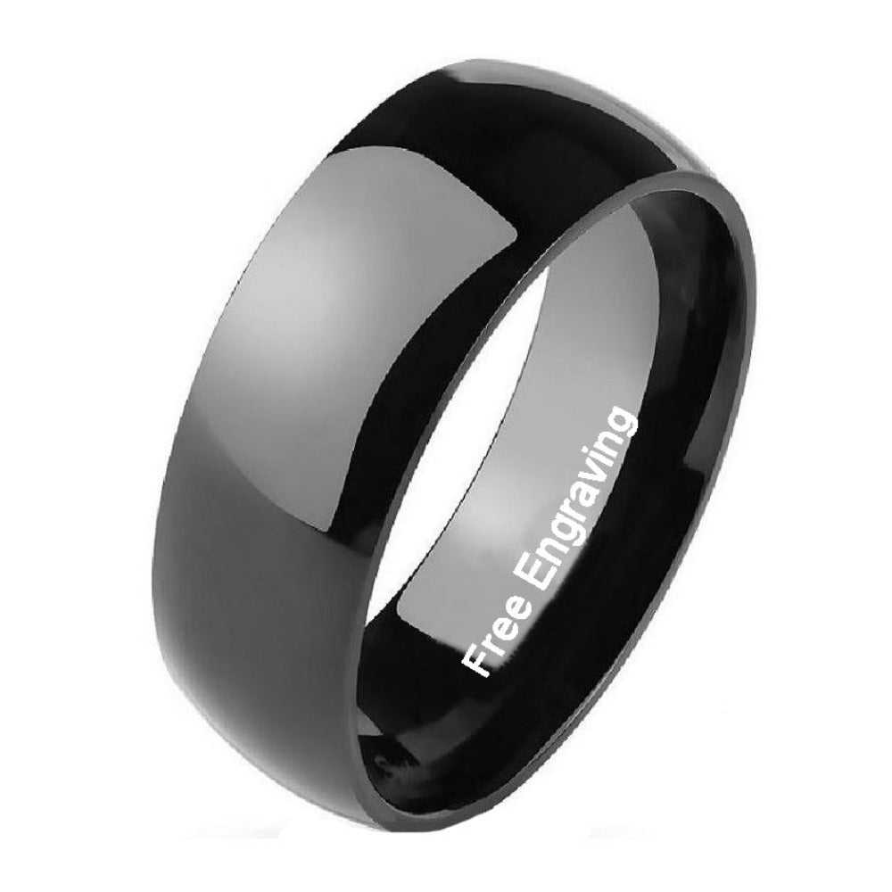 ThinkEngraved wedding Band 6mm size 5 Personalized Women's Black Wedding or Promise Ring - Dome Band Stainless Steel