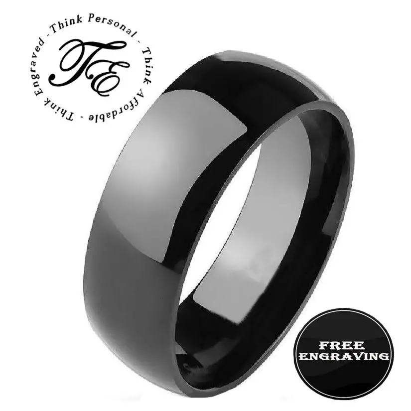 ThinkEngraved wedding Band 6mm size 5 Personalized Women's Black Wedding or Promise Ring - Dome Band Stainless Steel