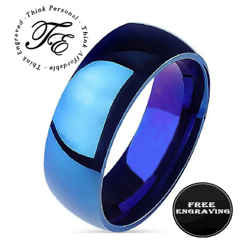 ThinkEngraved wedding Band 6mm size 5 Personalized Women's Blue Wedding or Promise Ring - Engraved Ring
