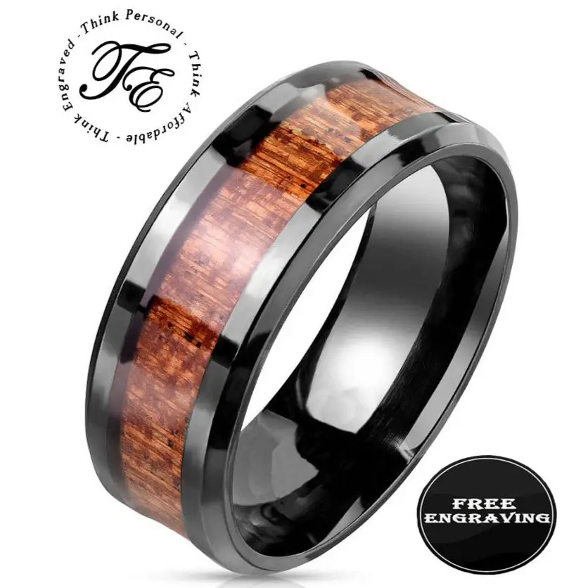 ThinkEngraved wedding Band 7 Custom Engraved Men's Black Wood Wedding Ring - Wood Wedding Ring For Guys