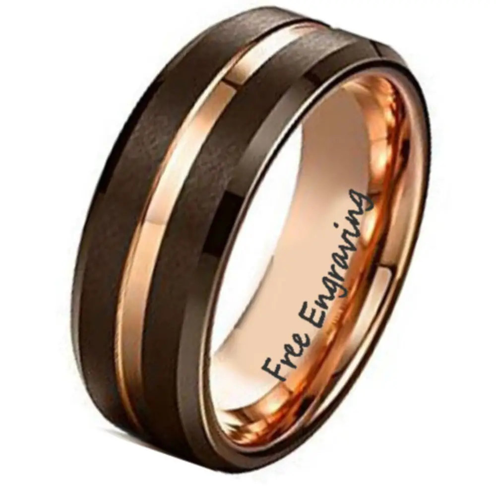 ThinkEngraved wedding Band 7 Custom Engraved Men's Brass Copper Tungsten Wedding Ring - Personalized Handwriting Ring