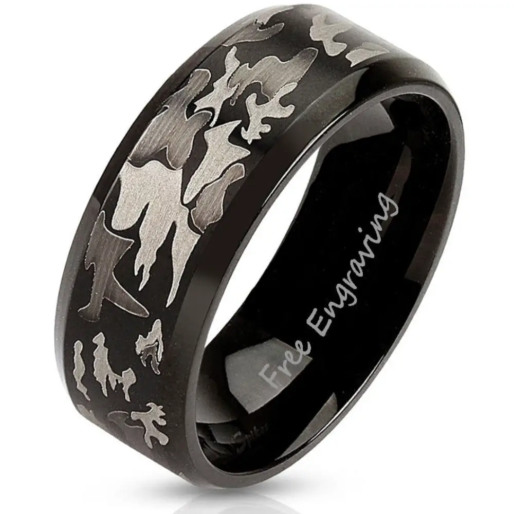 ThinkEngraved wedding Band 7 Personalized Men's Camo Wedding Ring - Engraved Handwriting Camouflage Ring