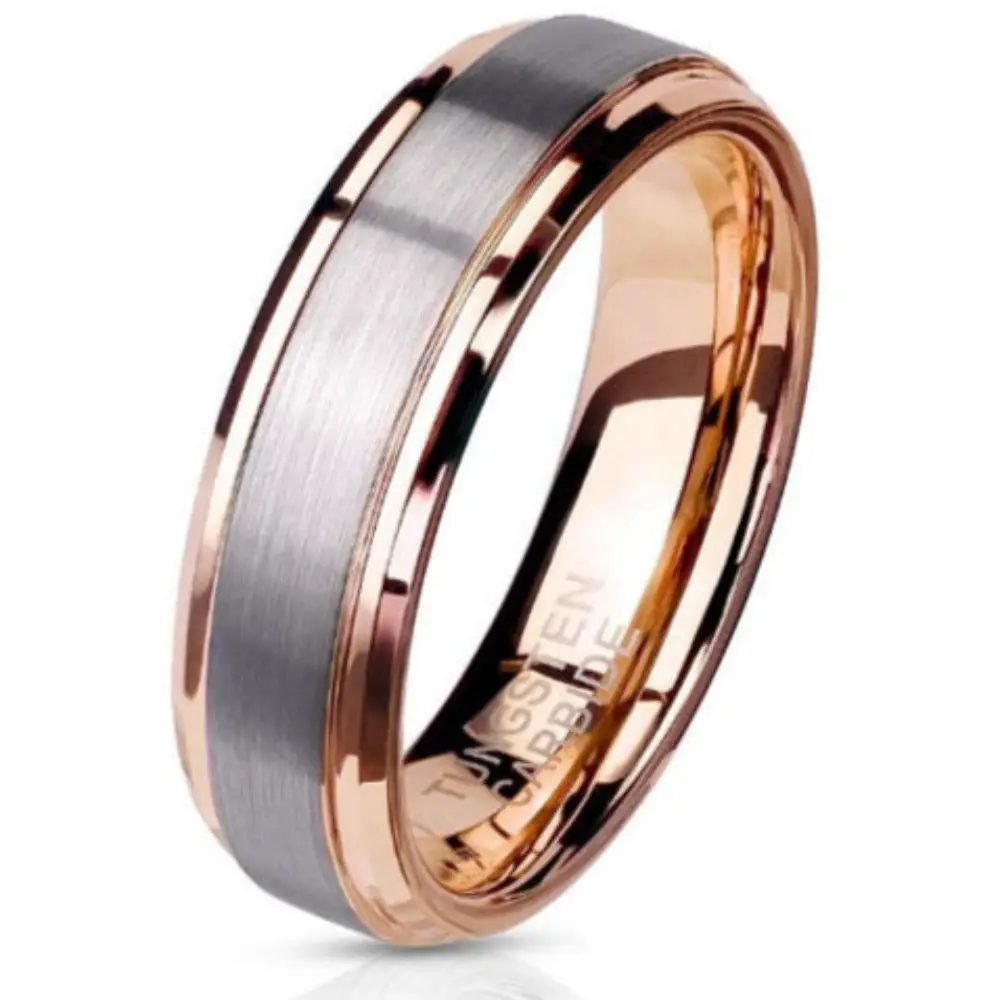 ThinkEngraved wedding Band 7 Personalized Men's Tungsten Wedding Ring - Brushed 14k Rose Gold