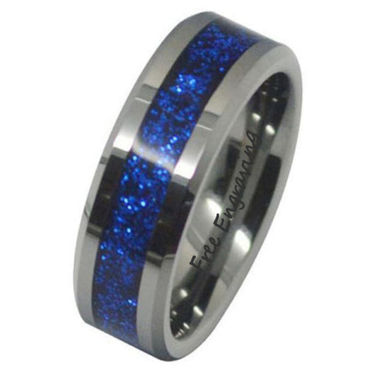 ThinkEngraved wedding Band 7 Personalized Women's Wedding Band - Blue Galaxy Fire Opal Real Tungsten